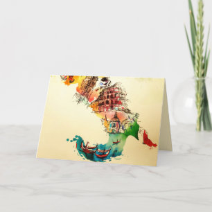 ヴィンテージイタリア地図シティトラベルラブウォーターカラー カード