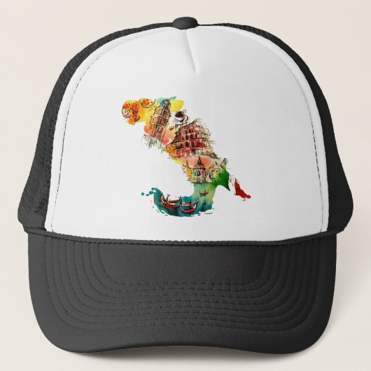 ヴィンテージイタリア地図シティトラベルラブウォーターカラー キャップ (正面)