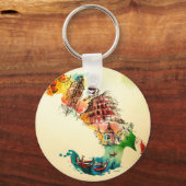 ヴィンテージイタリア地図シティトラベルラブウォーターカラー キーホルダー (正面)
