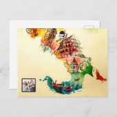 ヴィンテージイタリア地図シティトラベルラブウォーターカラー シーズンポストカード (正面/裏面)