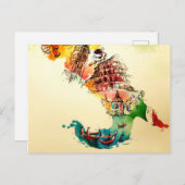 ヴィンテージイタリア地図シティトラベルラブウォーターカラー シーズンポストカード (正面/裏面)