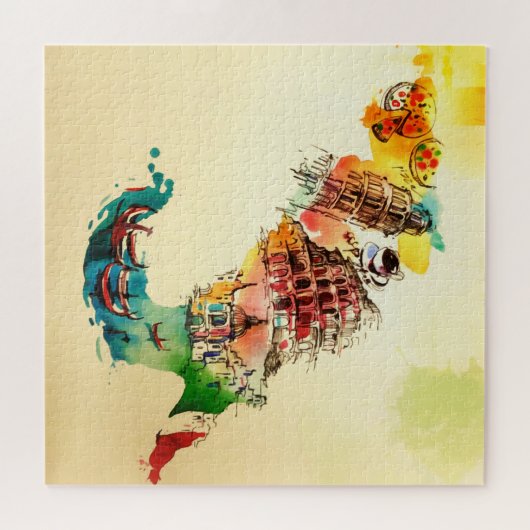 ヴィンテージイタリア地図シティトラベルラブウォーターカラー ジグソーパズル (横)