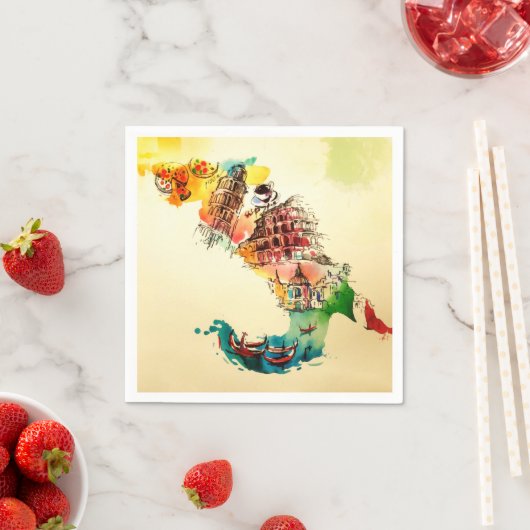 ヴィンテージイタリア地図シティトラベルラブウォーターカラー スタンダードカクテルナプキン (インサイチュ)