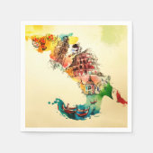 ヴィンテージイタリア地図シティトラベルラブウォーターカラー スタンダードカクテルナプキン (正面)
