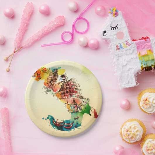 ヴィンテージイタリア地図シティトラベルラブウォーターカラー ペーパープレート (パーティー)