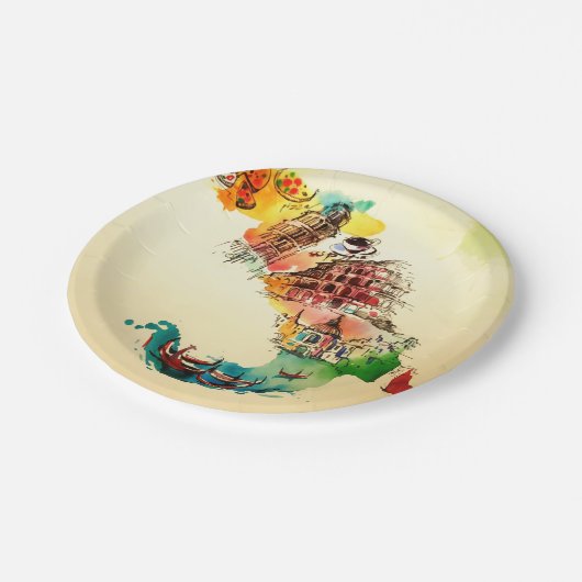 ヴィンテージイタリア地図シティトラベルラブウォーターカラー ペーパープレート (アングル)