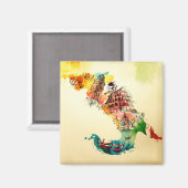 ヴィンテージイタリア地図シティトラベルラブウォーターカラー マグネット (正面/裏面)