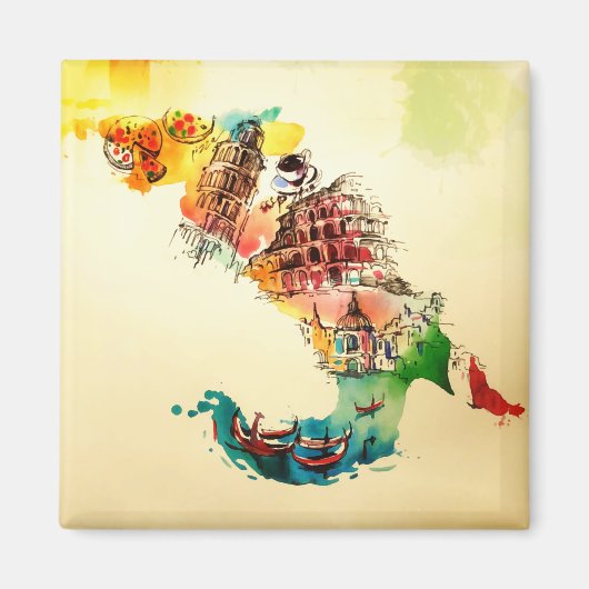 ヴィンテージイタリア地図シティトラベルラブウォーターカラー マグネット (正面)