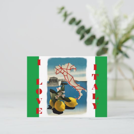 ヴィンテージイタリア旅行のポストカードとフラグの色 ポストカード (スタンド正面)