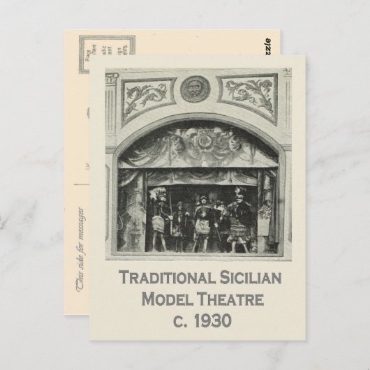 ヴィンテージイタリア，シチリア，モデル伝統的シアター ポストカード (正面/裏面)