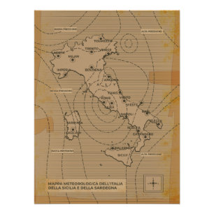 ヴィンテージイタリア、シリーおよびサルデーニャの天気図 ポスター