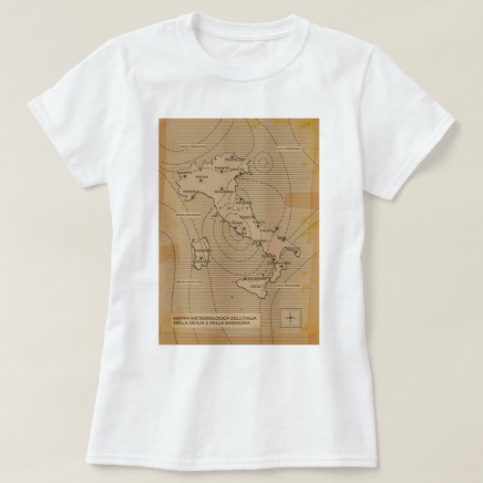 ヴィンテージイタリア、シリーおよびサルデーニャの天気図 Tシャツ (デザイン正面)