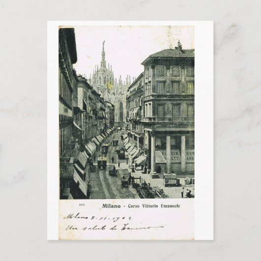 ヴィンテージイタリア、ミラノ、Corso Vittorio Emmanuele ポストカード (正面)