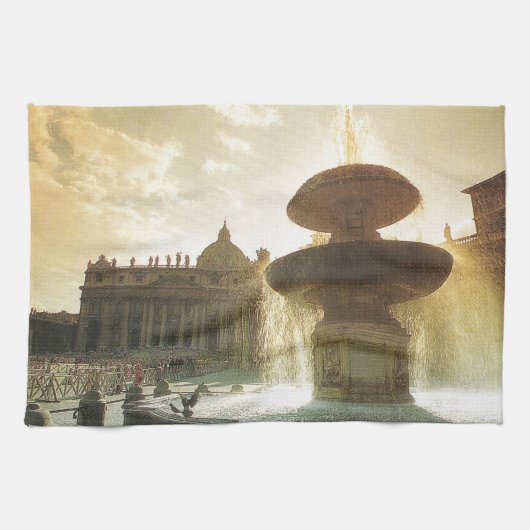 ヴィンテージイタリア、ローマ、バチカン、セントピーター キッチンタオル (横)