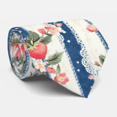 ヴィンテージイチゴとブルーストライプ開花(2) ネクタイ (ロール)
