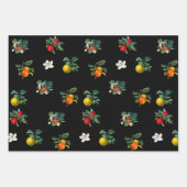 ヴィンテージイチゴとリンゴの枝黒 ラッピングペーパーシート (正面2)