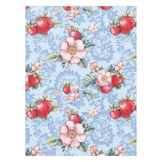 ヴィンテージイチゴと花のパターン テーブルクロス (正面)