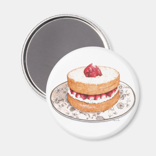 ヴィンテージイチゴのショートケーキのデザート マグネット (正面/裏面)