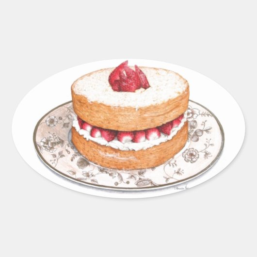 ヴィンテージイチゴのショートケーキのデザート 楕円形シール (正面)