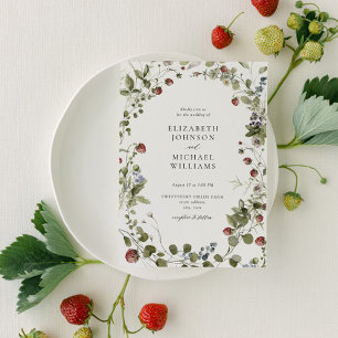 ヴィンテージイチゴの水の色サマー結婚ズ 招待状