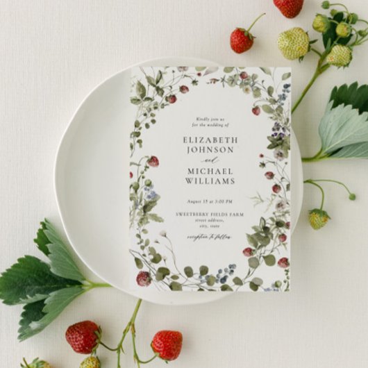 ヴィンテージイチゴの水の色サマー結婚ズ 招待状