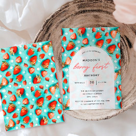 ヴィンテージイチゴレトロベリー第1誕生日 招待状