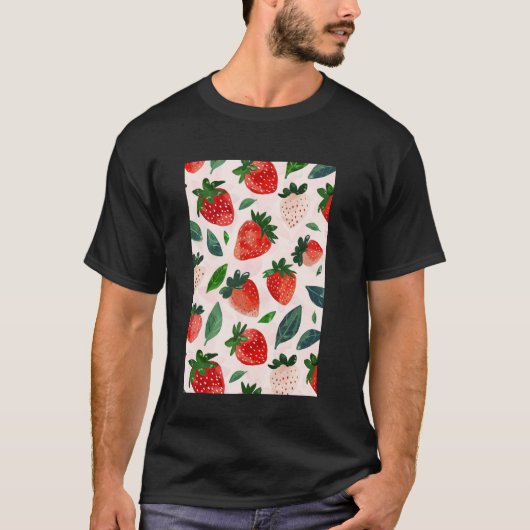 ヴィンテージイチゴ果実模様アート Tシャツ (正面)