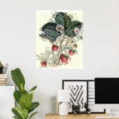 ヴィンテージイチゴ植物花水彩 ポスター (ホームオフィス)