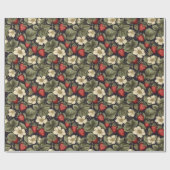 ヴィンテージイチゴ花柄デコパージュ ラッピングペーパー (フラット)