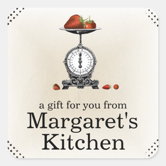ヴィンテージイチゴ食料品掛け替えギフトラベル スクエアシール (正面)