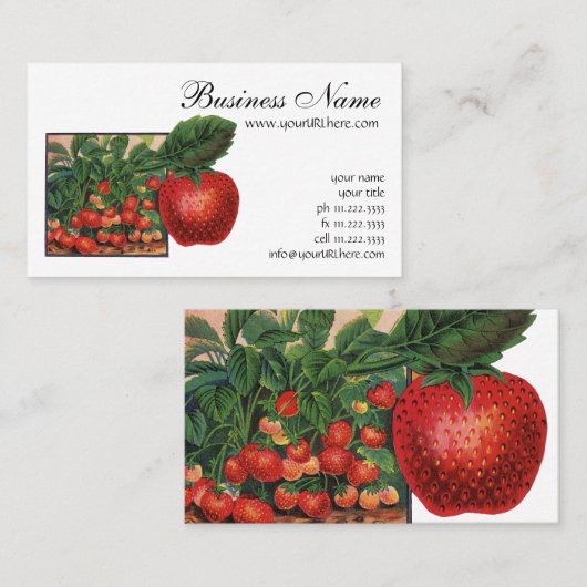 ヴィンテージイチゴ，農場のイチゴの植物 名刺 (正面/裏面)