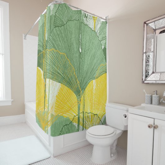 ヴィンテージイチョウ:熱帯葉の シャワーカーテン (インサイチュ)