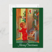 ヴィンテージイメージリトルボーイ&ドッグクリスマスポストカード シーズンポストカード (正面/裏面)