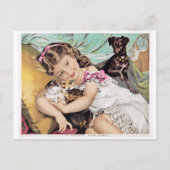 ヴィンテージイメージ、小さな女の子かわいい子猫 ポストカード (正面)