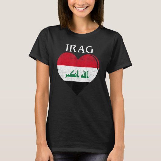 ヴィンテージイラク国旗のハート Tシャツ (正面)