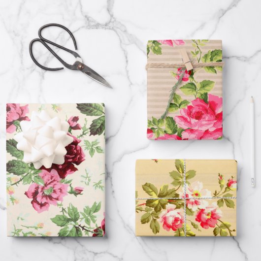 ヴィンテージイラストバラの中立基準 ラッピングペーパーシート (正面)
