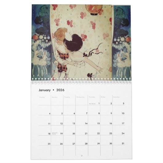 ヴィンテージイラストヒルダコファムビクトリアン カレンダー (1月 2026)