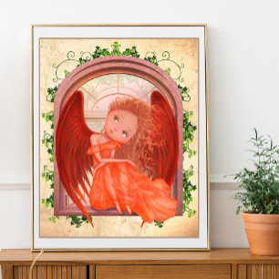ヴィンテージイラストレーションかわいい妖精の天使の女の子 ポスター