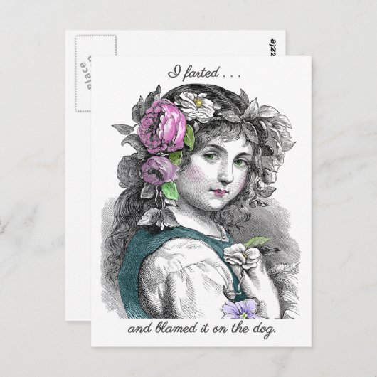 ヴィンテージイラストレーションかわいらしガールファルトおもしろい ポストカード (正面/裏面)