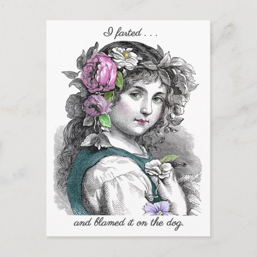 ヴィンテージイラストレーションかわいらしガールファルトおもしろい ポストカード (正面)