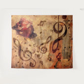 ヴィンテージイラストレーションとバラとバイオリン タペストリー (正面(横))