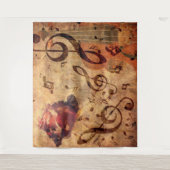 ヴィンテージイラストレーションとバラとバイオリン タペストリー (正面)