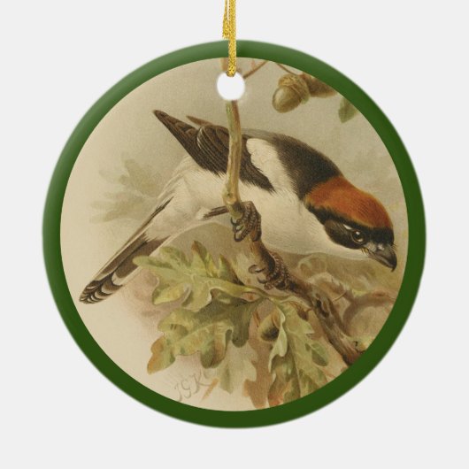 ヴィンテージイラストレーションのウードチャットシュキー セラミックオーナメント (裏面)