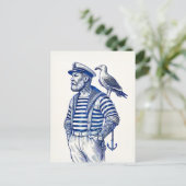 ヴィンテージイラストレーションのセーラー服姿 ポストカード (スタンド正面)