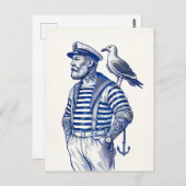 ヴィンテージイラストレーションのセーラー服姿 ポストカード (正面/裏面)