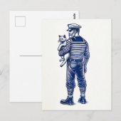 ヴィンテージイラストレーションのセーラー猫たち ポストカード (正面/裏面)