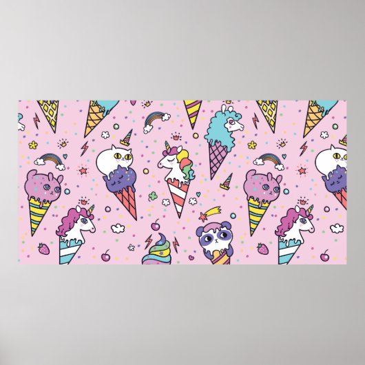 ヴィンテージイラストレーションの可愛いアイスクリームコーン ポスター (正面)