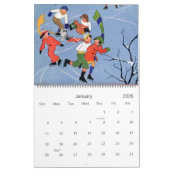 ヴィンテージイラストレーションの子とベビー カレンダー (1月 2026)