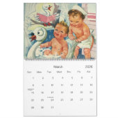ヴィンテージイラストレーションの子とベビー カレンダー (3月 2026)