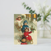 ヴィンテージイラストレーションの子どもそり冬 ポストカード (スタンド正面)